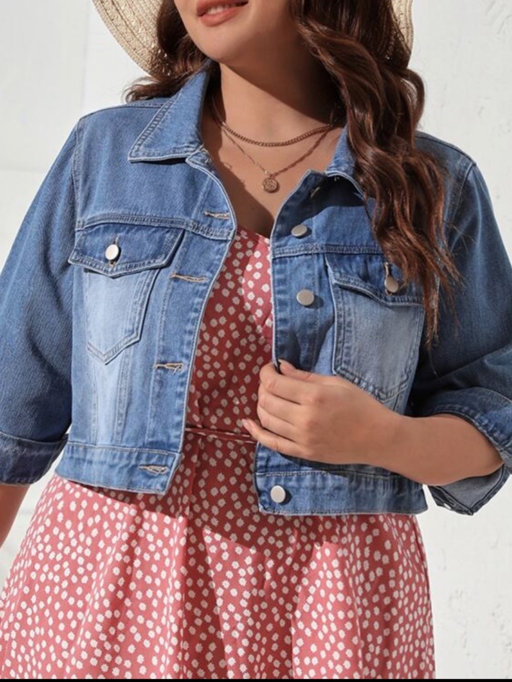 Plus Size Cotton Lapel Collar Buttoned Pockets Denim Jacket Medium Wash Blue